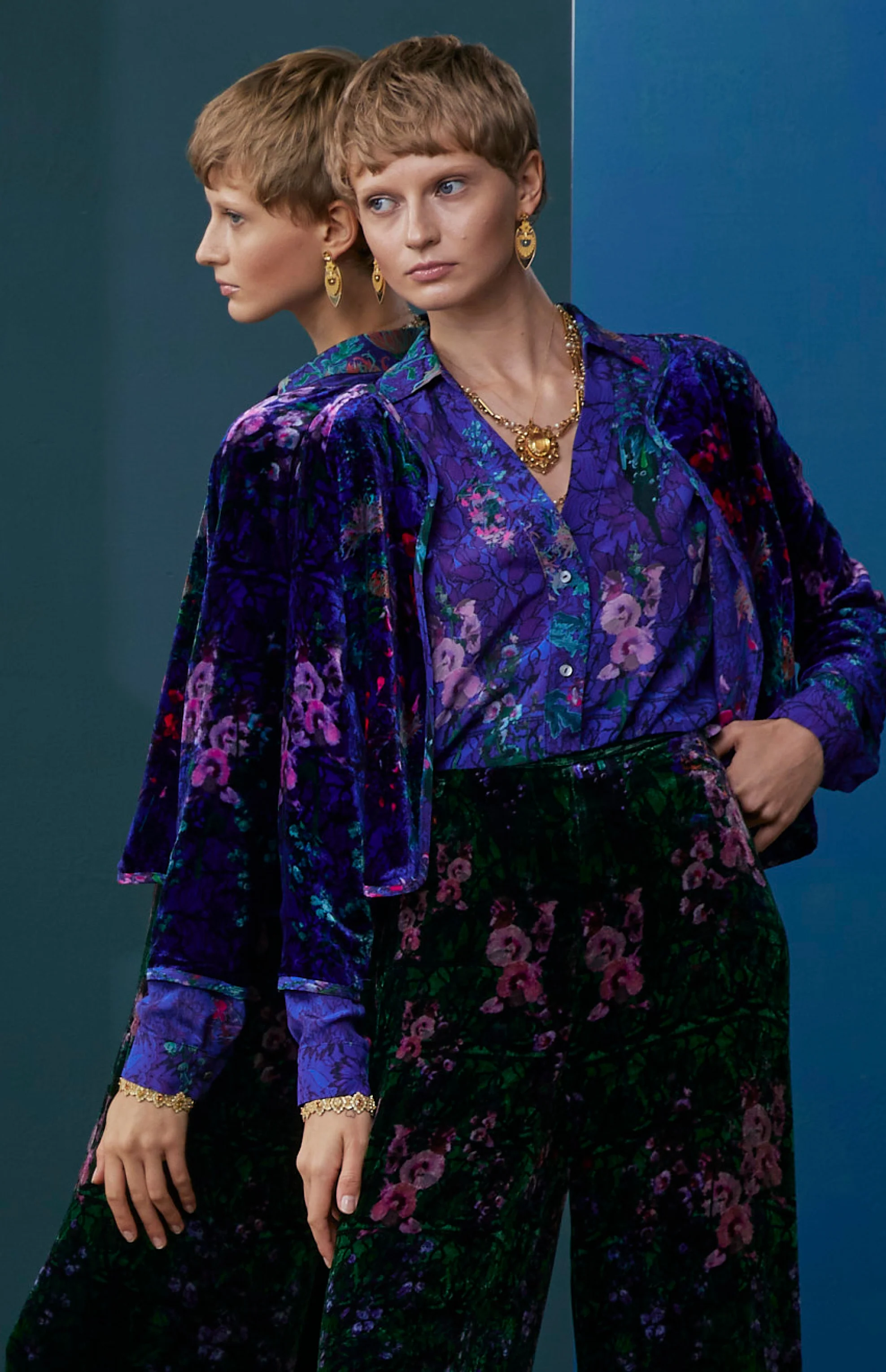 FW25-AM03 Chaqueta terciopelo estampado  " Floral sobre encaje" - Image 4