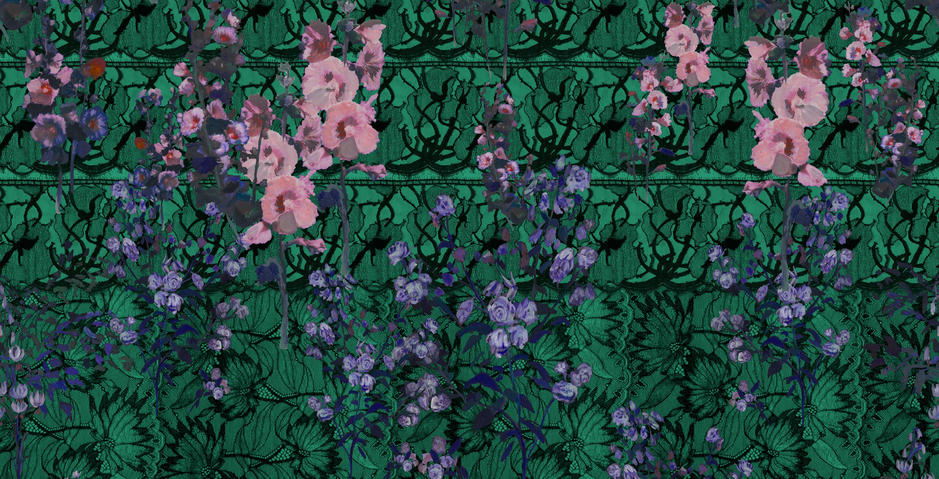 FW25-V010 Vestido largo de pliegues estampado "Floral sobre encaje" - Image 5