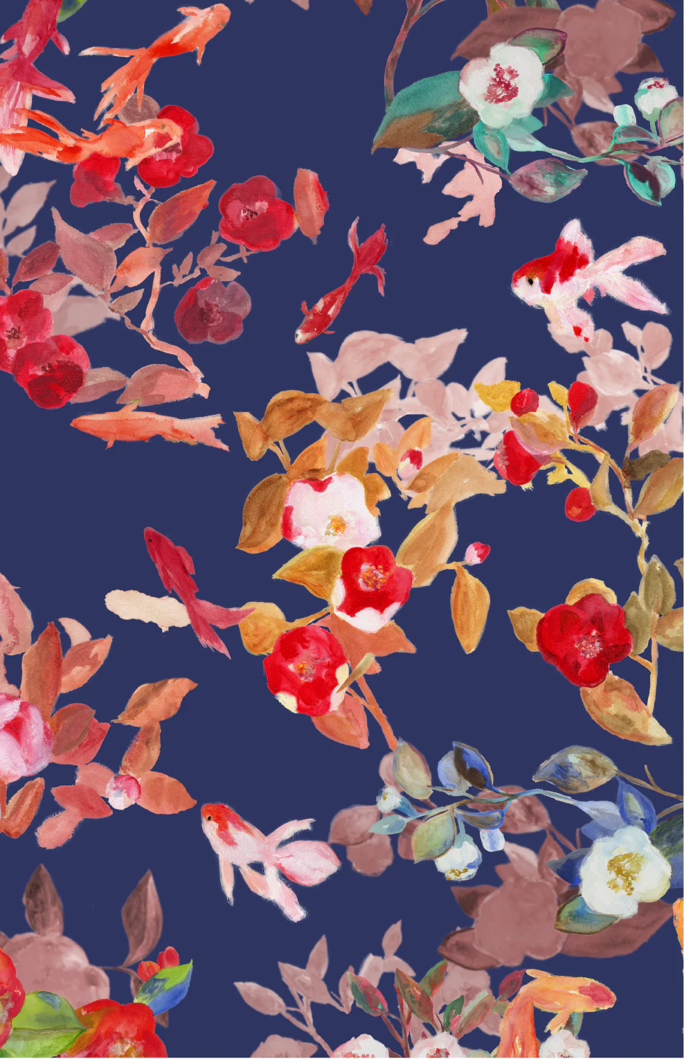 Vestido en lino estampado “Estanque peces y camelias” - Image 5