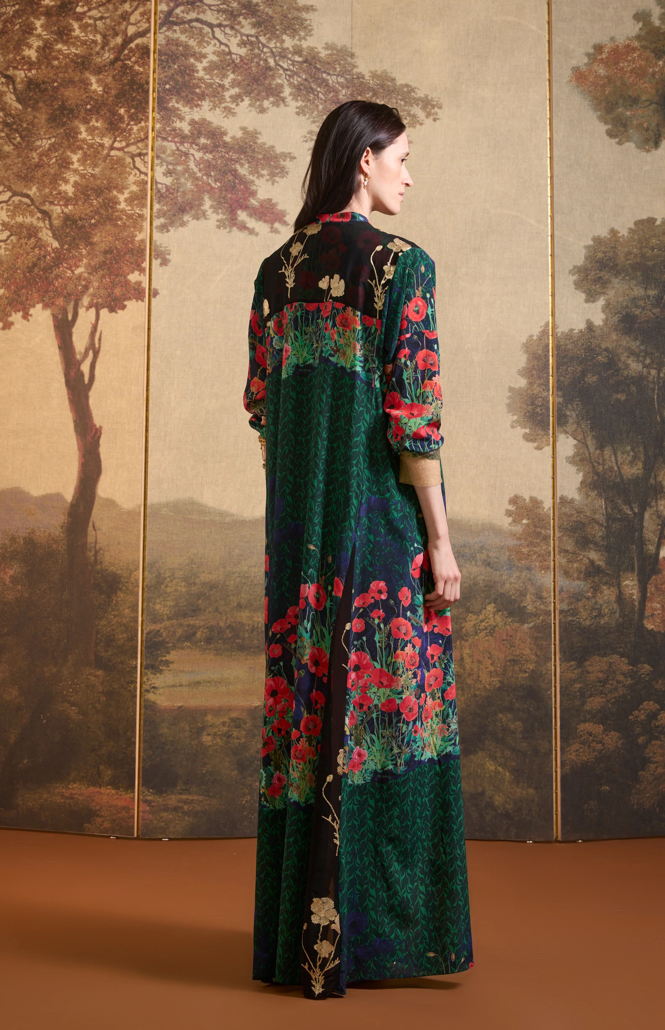 SS26-V008 Vestido kaftán largo estampado "Campo de amapolas" - Image 3