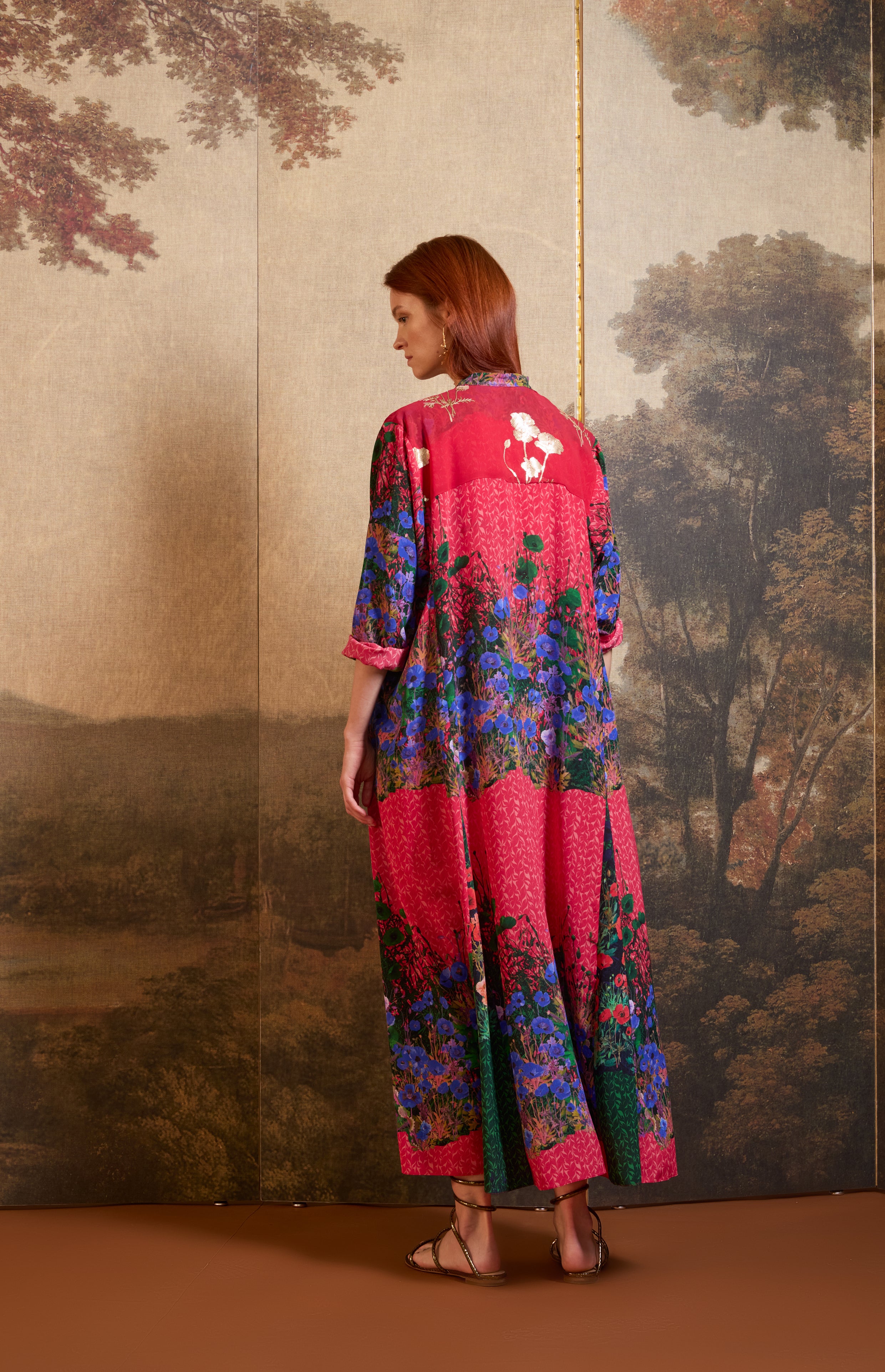 SS26-V009 Vestido kaftán 3/4 estampado "Campo de amapolas" - Image 3