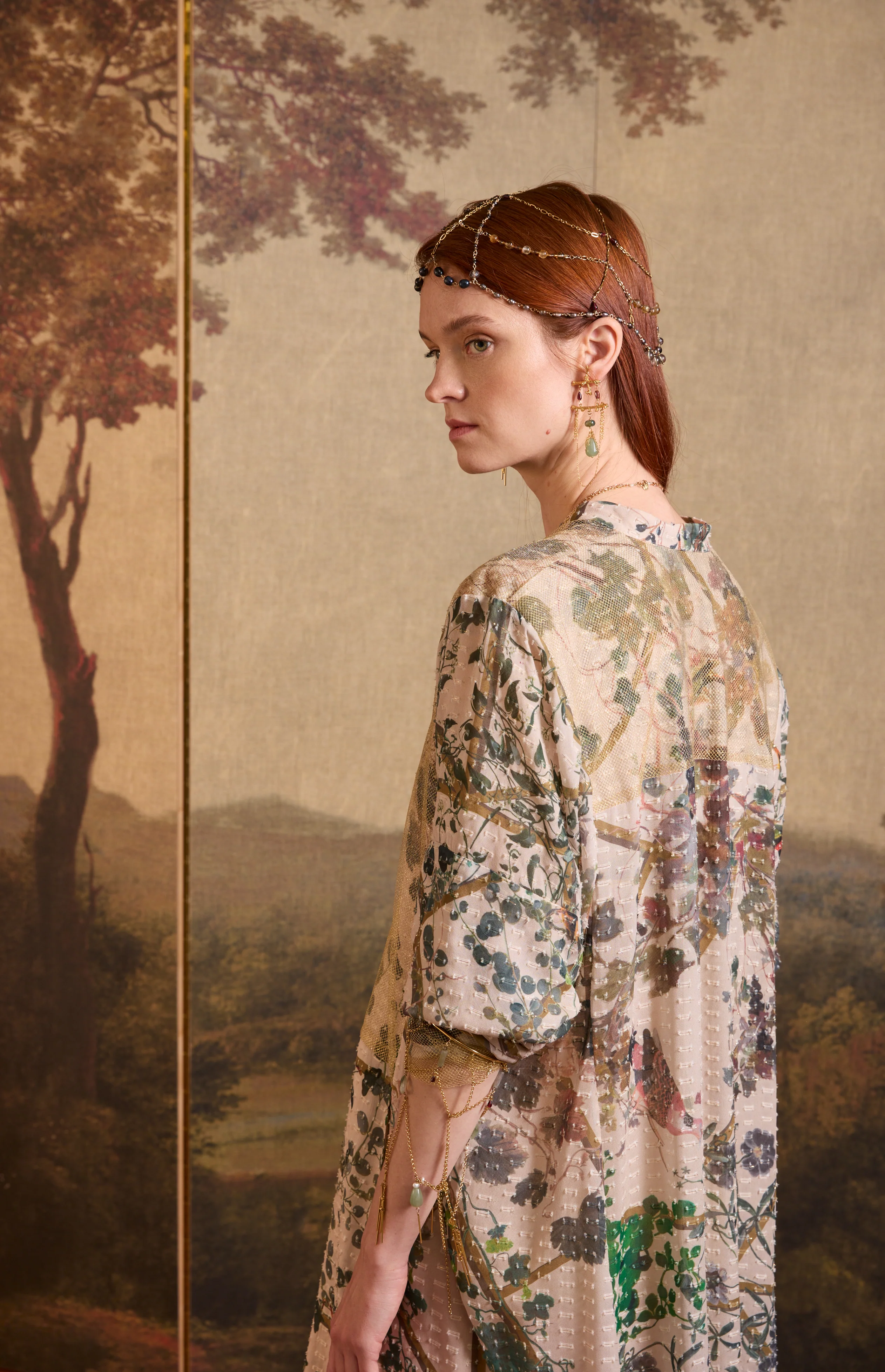 SS26-V019 Vestido kaftán estampado "Pérgola y pájaros" - Image 3