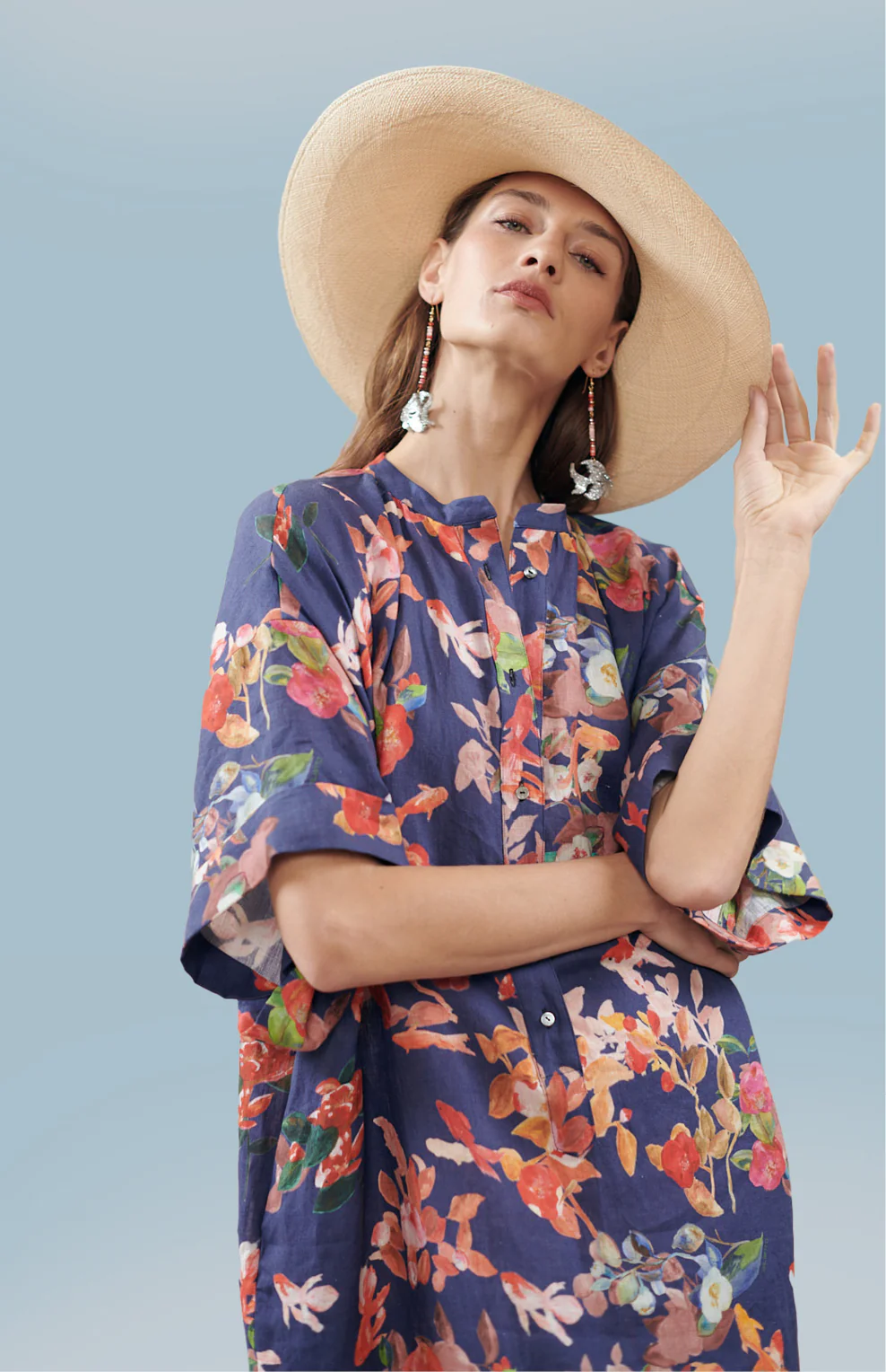 Vestido en lino estampado “Estanque peces y camelias” - Image 3