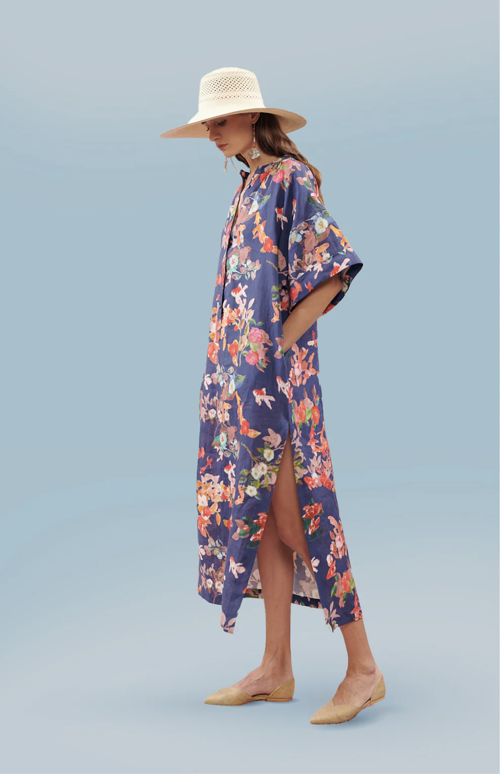 Vestido en lino estampado “Estanque peces y camelias” - Image 4